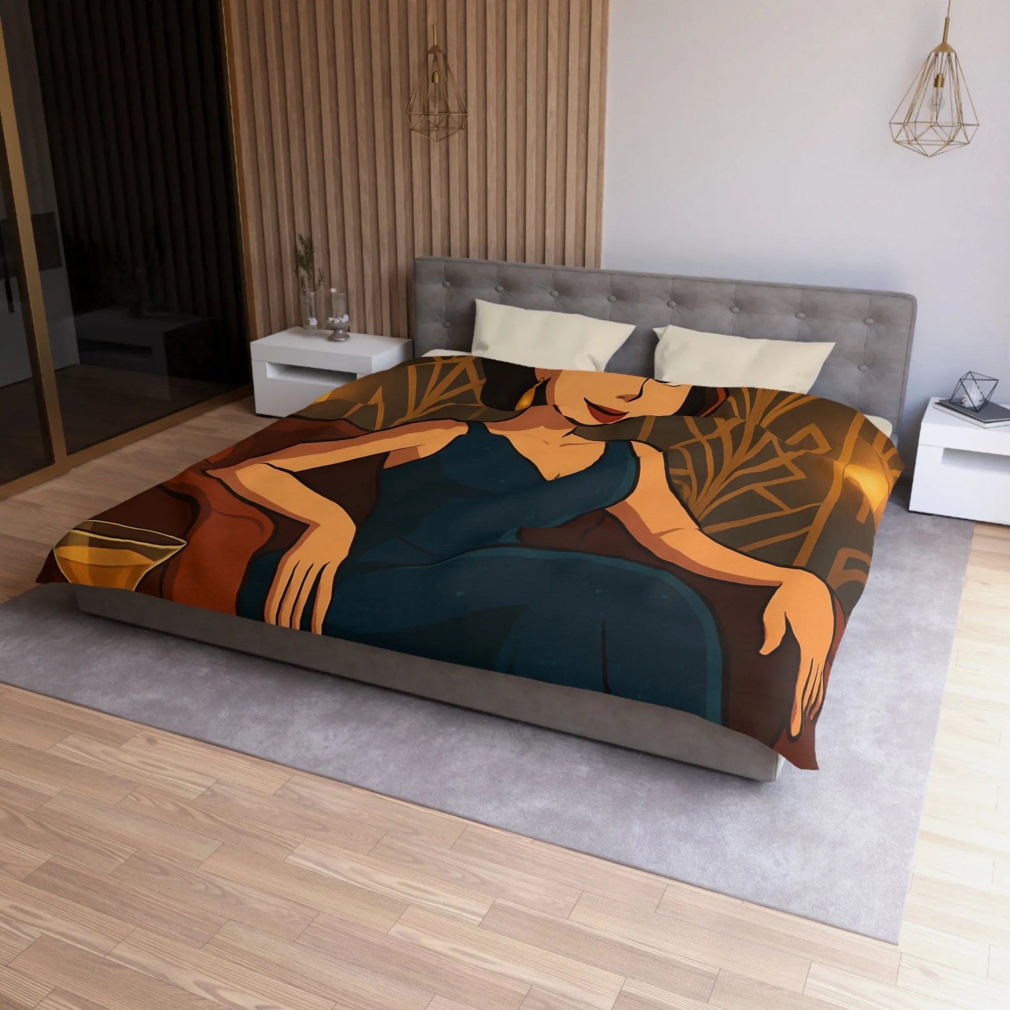 Élégance Art Déco : Housse de couette avec design femme glamour et cocktail martini