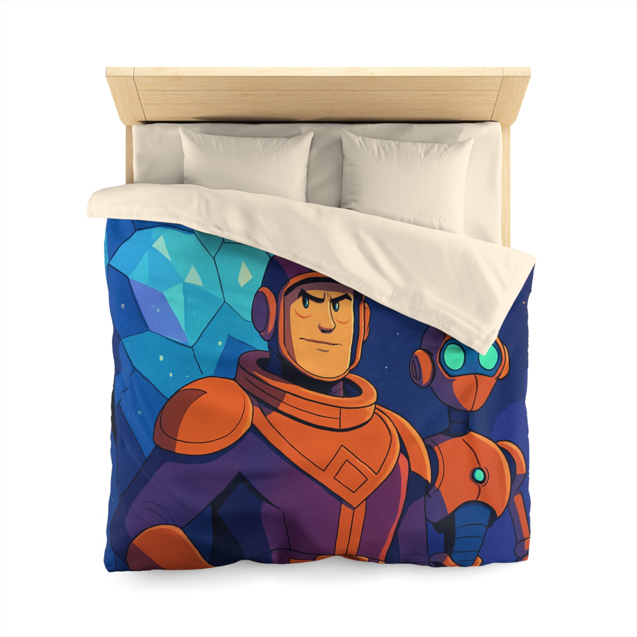 Housse de Couette Space Adventure: Héros, Robot et Alien Sous Lune Éclatante