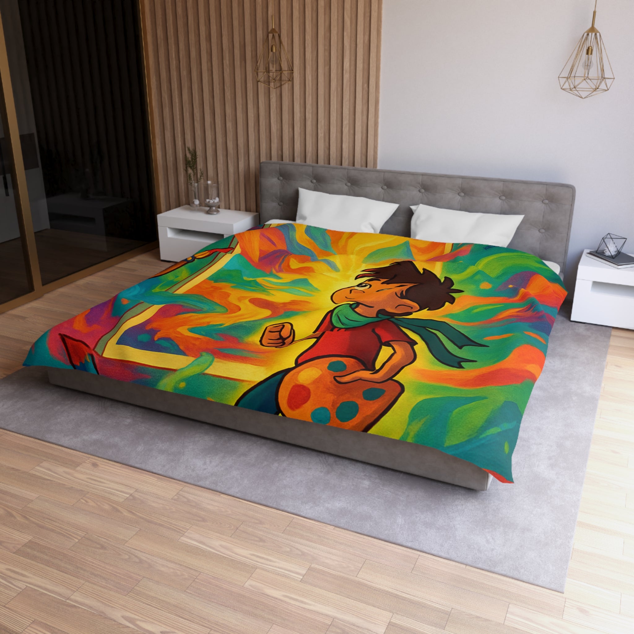 Housse de couette multicolore avec artiste créatif et peinture de pinceaux magiques