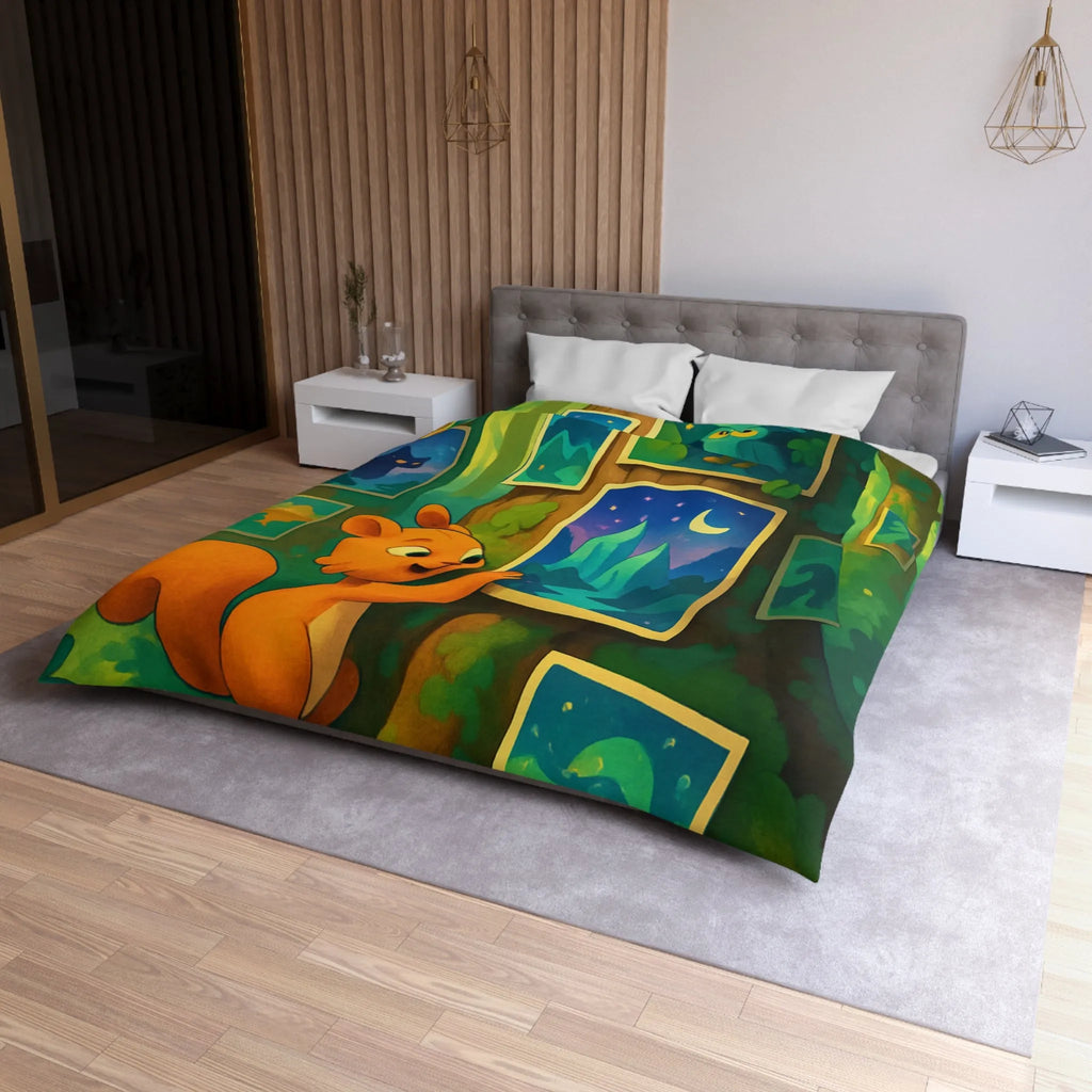 Housse de Couette Enchantée avec Écureuil et Tableaux Nocturnes pour Chambre d'Enfant