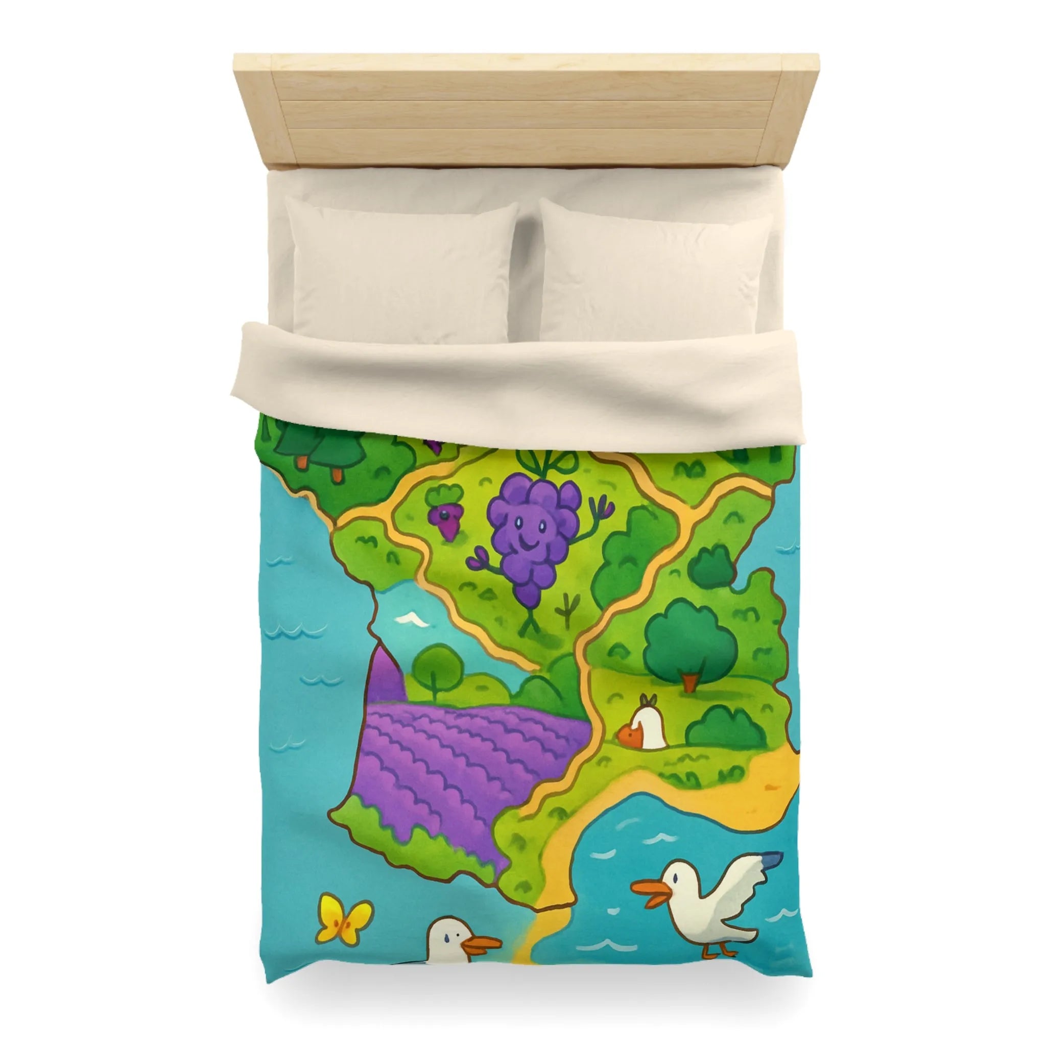 Carte colorée de France illustrée avec paysage ensoleillé et animaux adorables