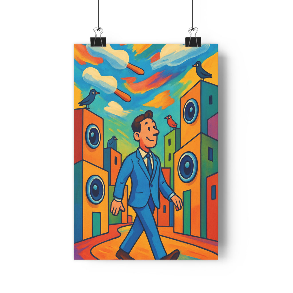 Poster décoratif cartoon vibrant bleu jaune orange joyeux salon bureau chambre maison moderne ludique