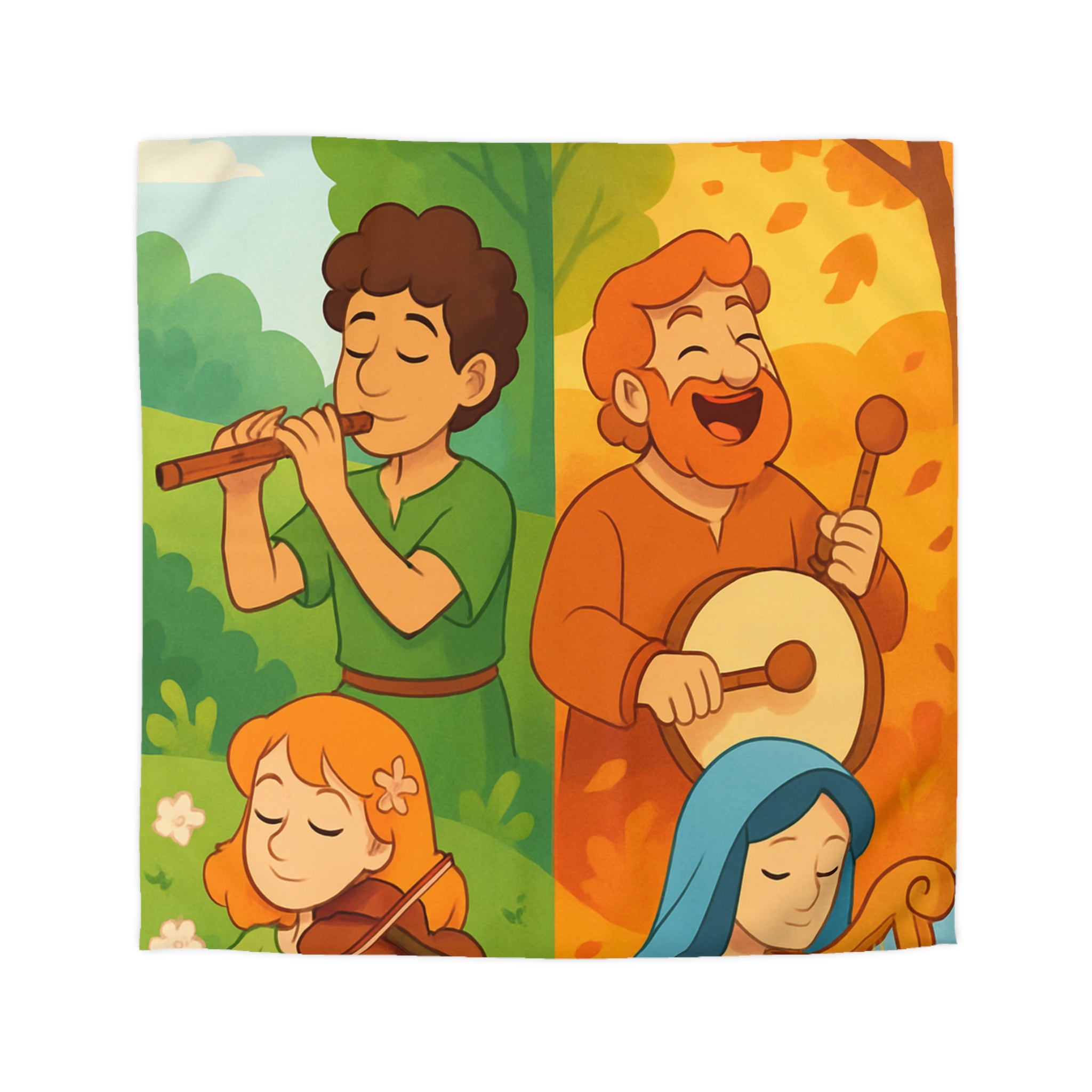 Housse de Couette Musique des Quatre Saisons Harpe Violon Tambour Flûte Enchanteur