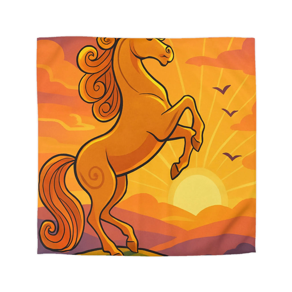 Housse de Couette Équestre Colorée : Cheval Cabré au Coucher de Soleil Artistique