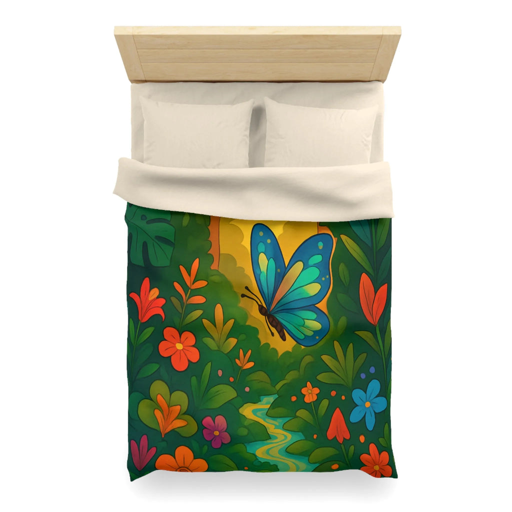 Housse de Couette avec Papillon et Jungle Colorée pour Chambre Enfant Éclatante Nature