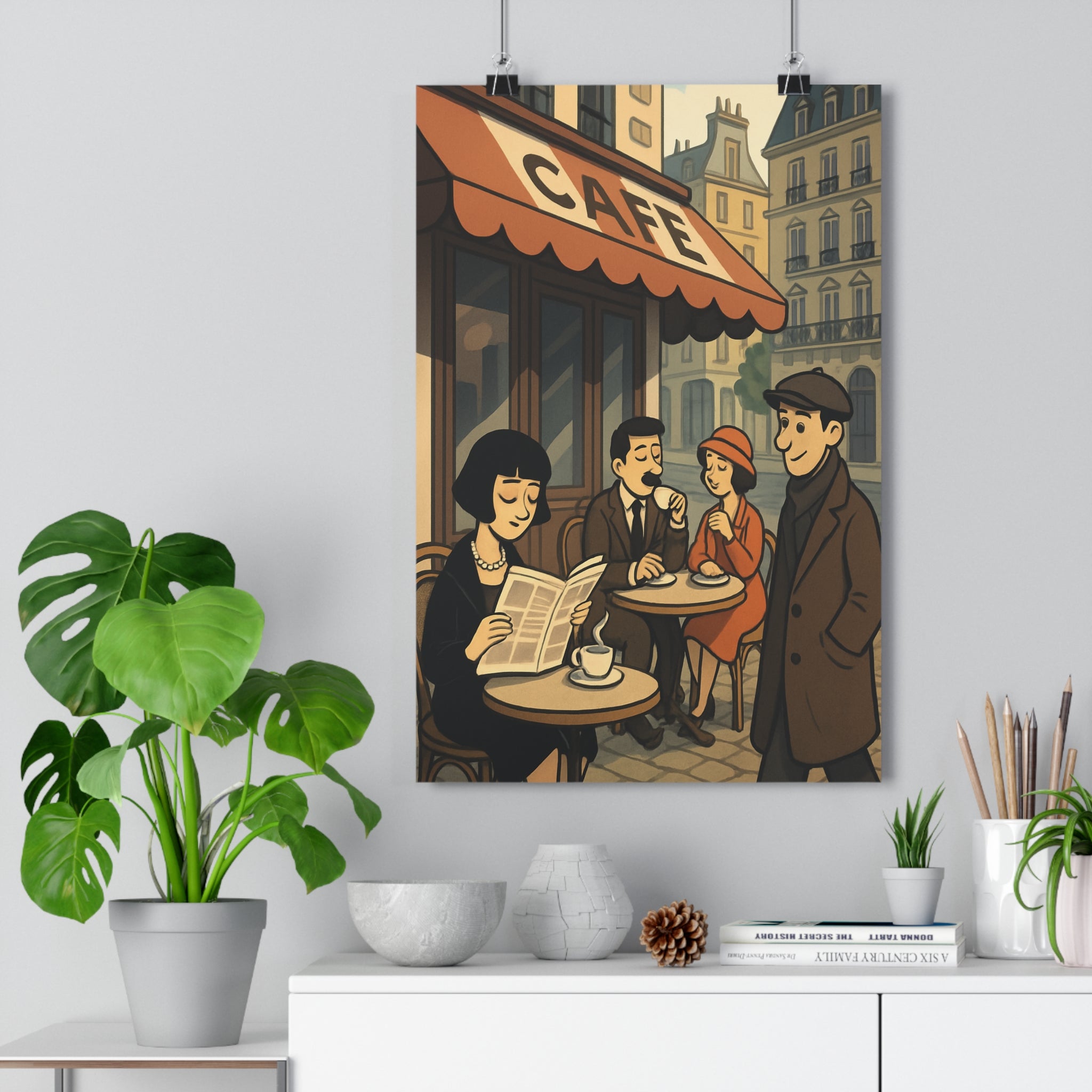 Poster décoratif vintage noir blanc cartoon nostalgique parisien salon chambre ambiance chaleureux tendance unique