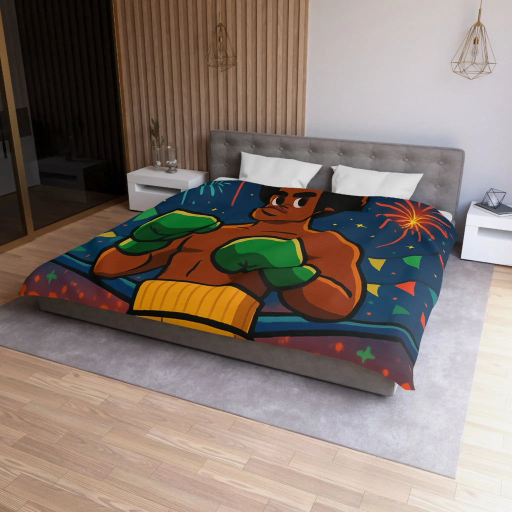 Housse de couette colorée avec boxeur et feux d'artifice pour chambre moderne et vibrante