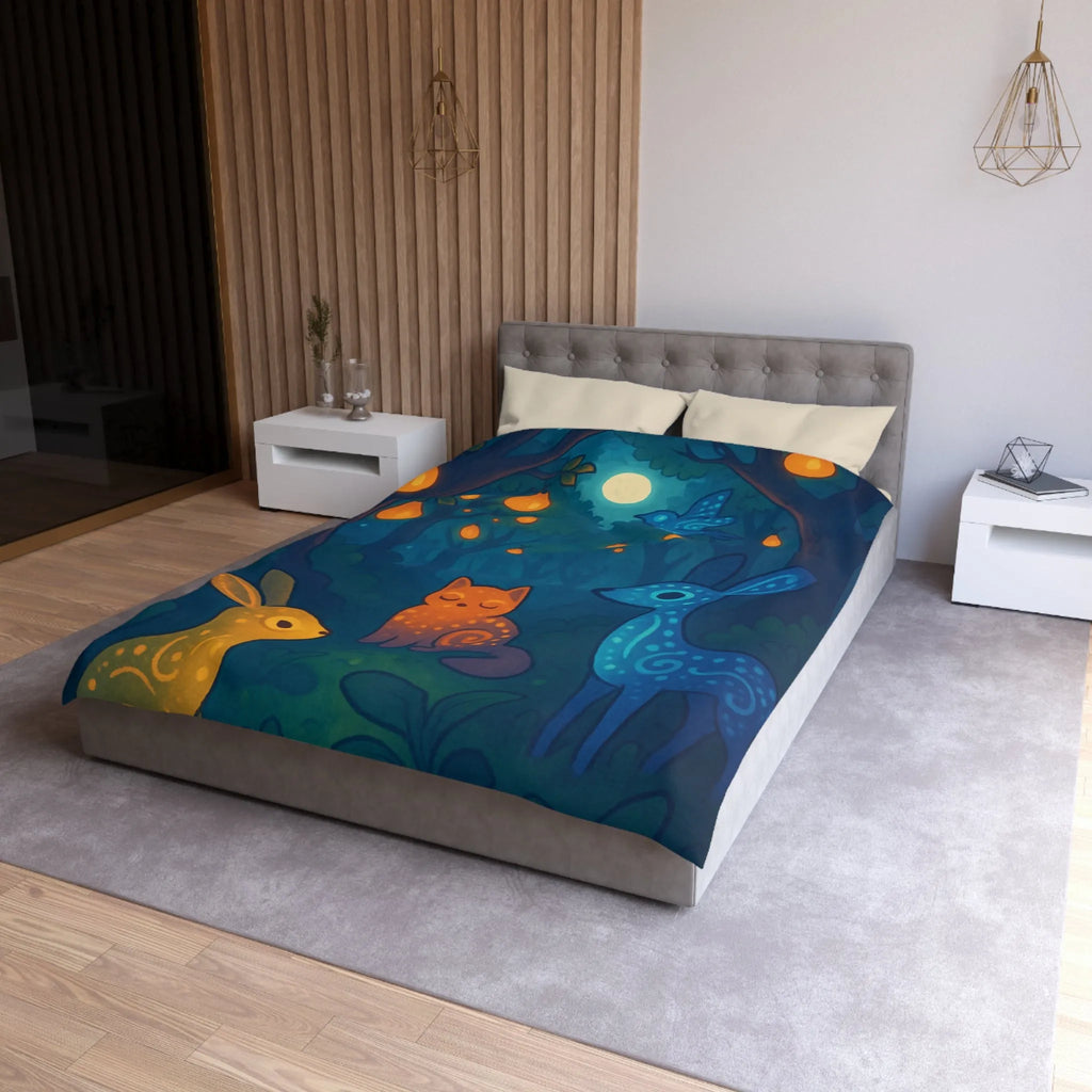 Housse de couette féerique avec animaux et forêt illuminée de lanternes magiques