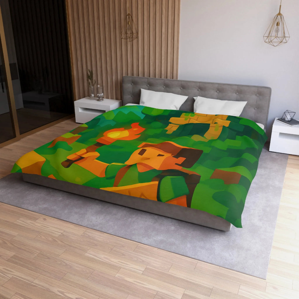 Explorez un monde aventureux et mystique avec cette housse de couette pixelisée géométrique