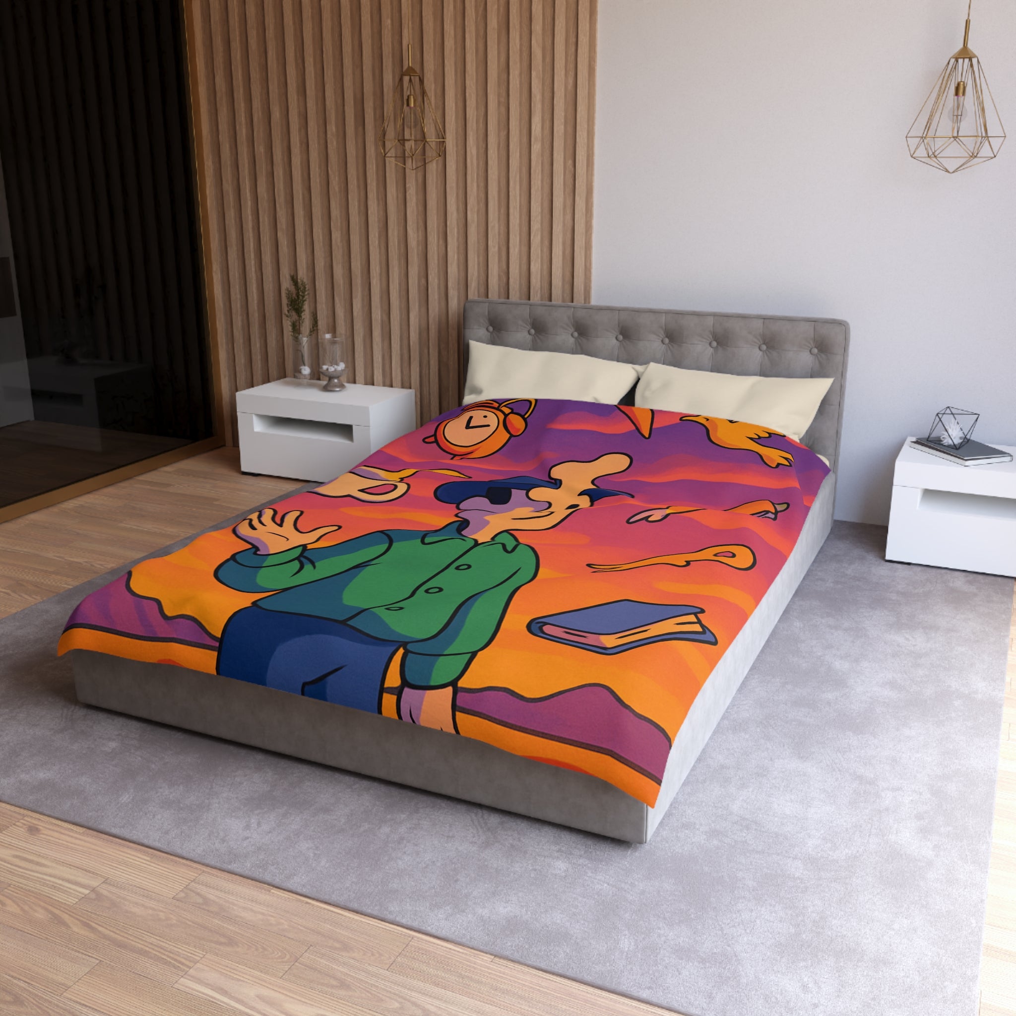 Housse de Couette Unique avec Design Surréaliste et Éléments Symboliques Vifs et Colorés