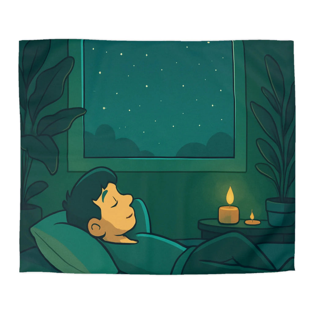 Housse de Couette Apaisante Nuit Étoilée Lune et Plantes Décoratives Ambiance Zen Chambre