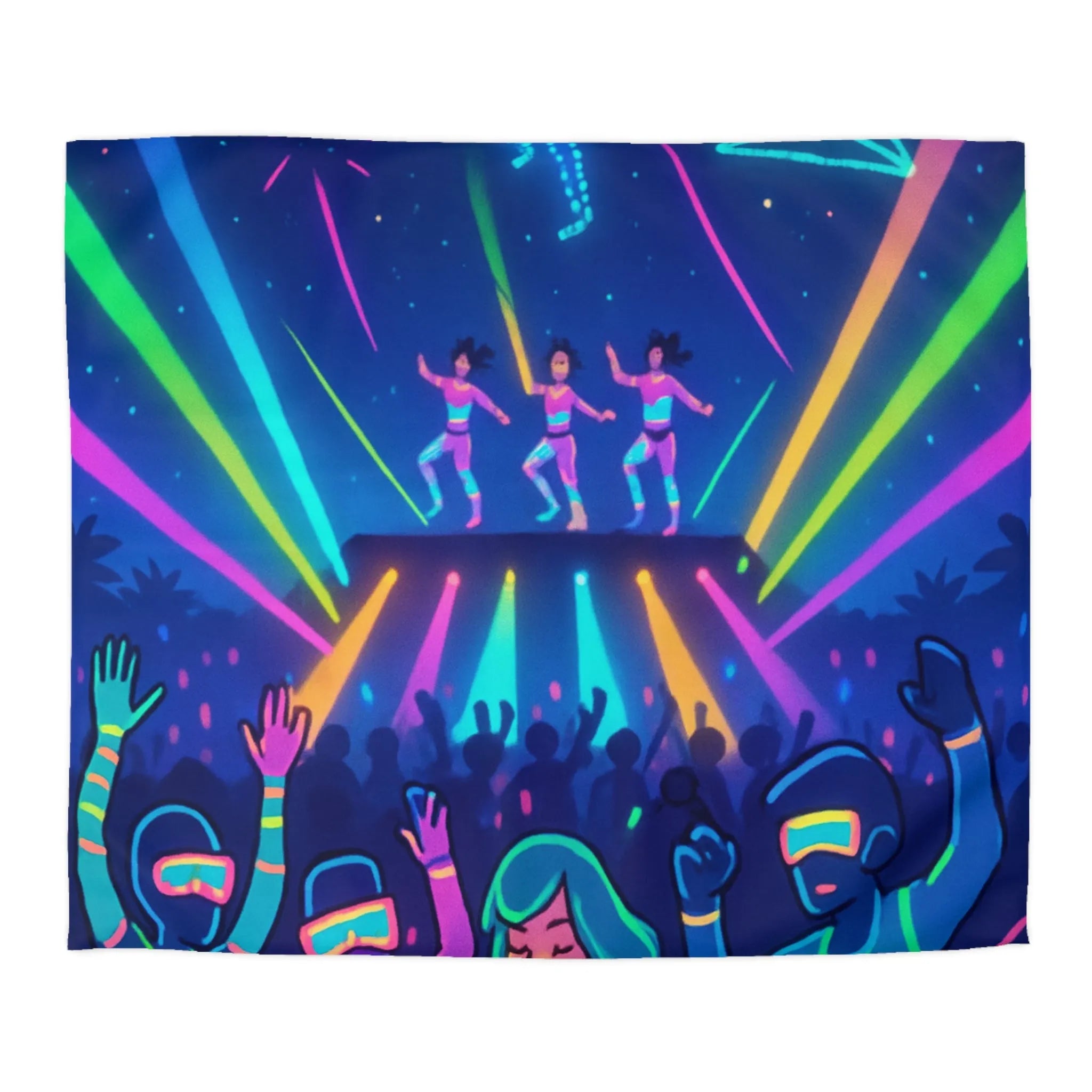 Housse de Couette Lumineuse à Motif Danse Futuriste et Éléments Cosmiques Néon