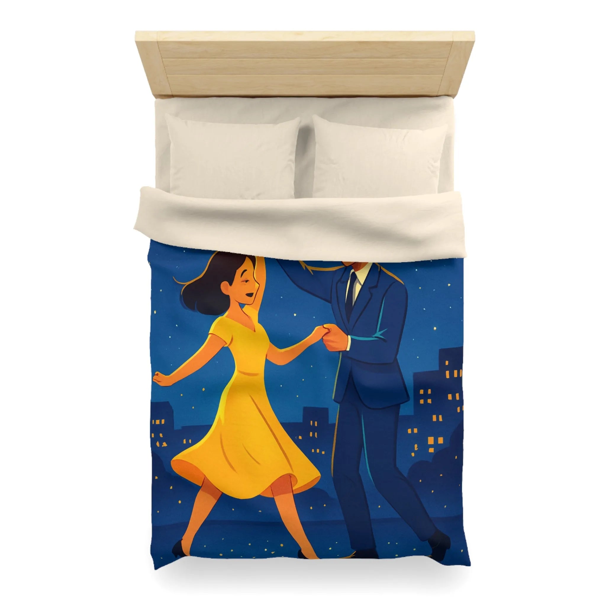Housse de Couette Étoilée avec Couple Dansant en Soirée Ville Style Vintage