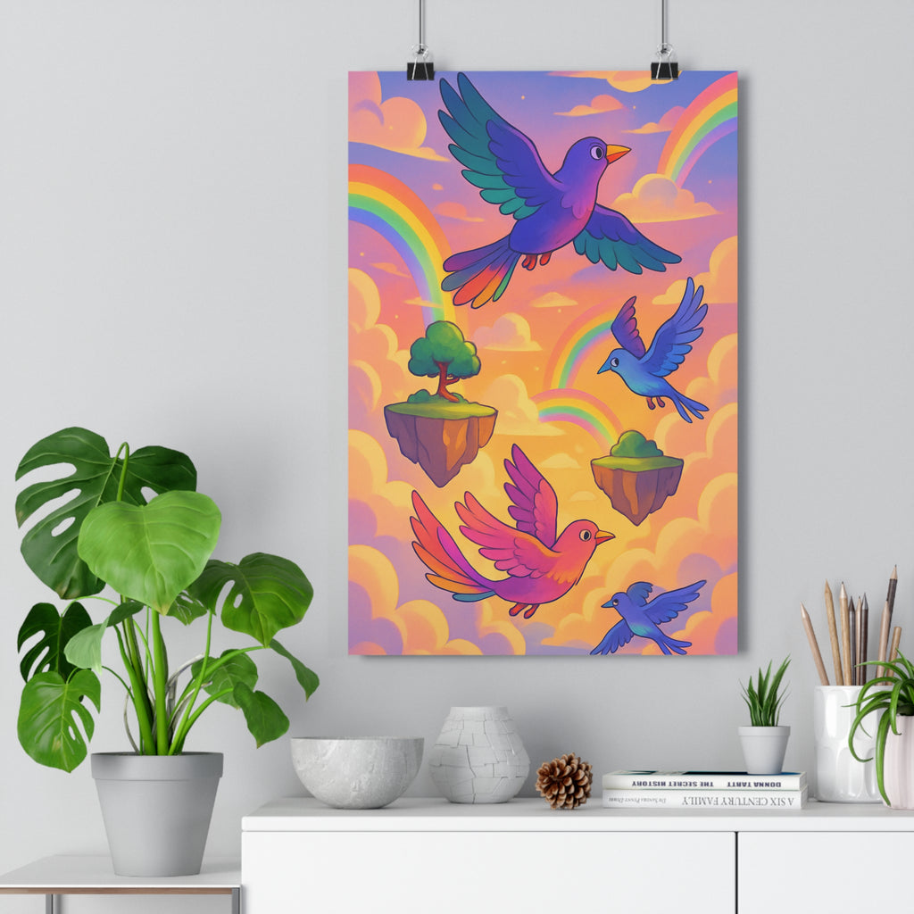 Poster décoratif céleste créatures aériennes coloré joyeux dessin animé salon chambre art moderne qualité