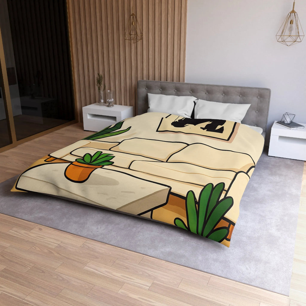 Housse de Couette Élégante avec Design Graphique Moderne et Plantes Vertes Décoratives