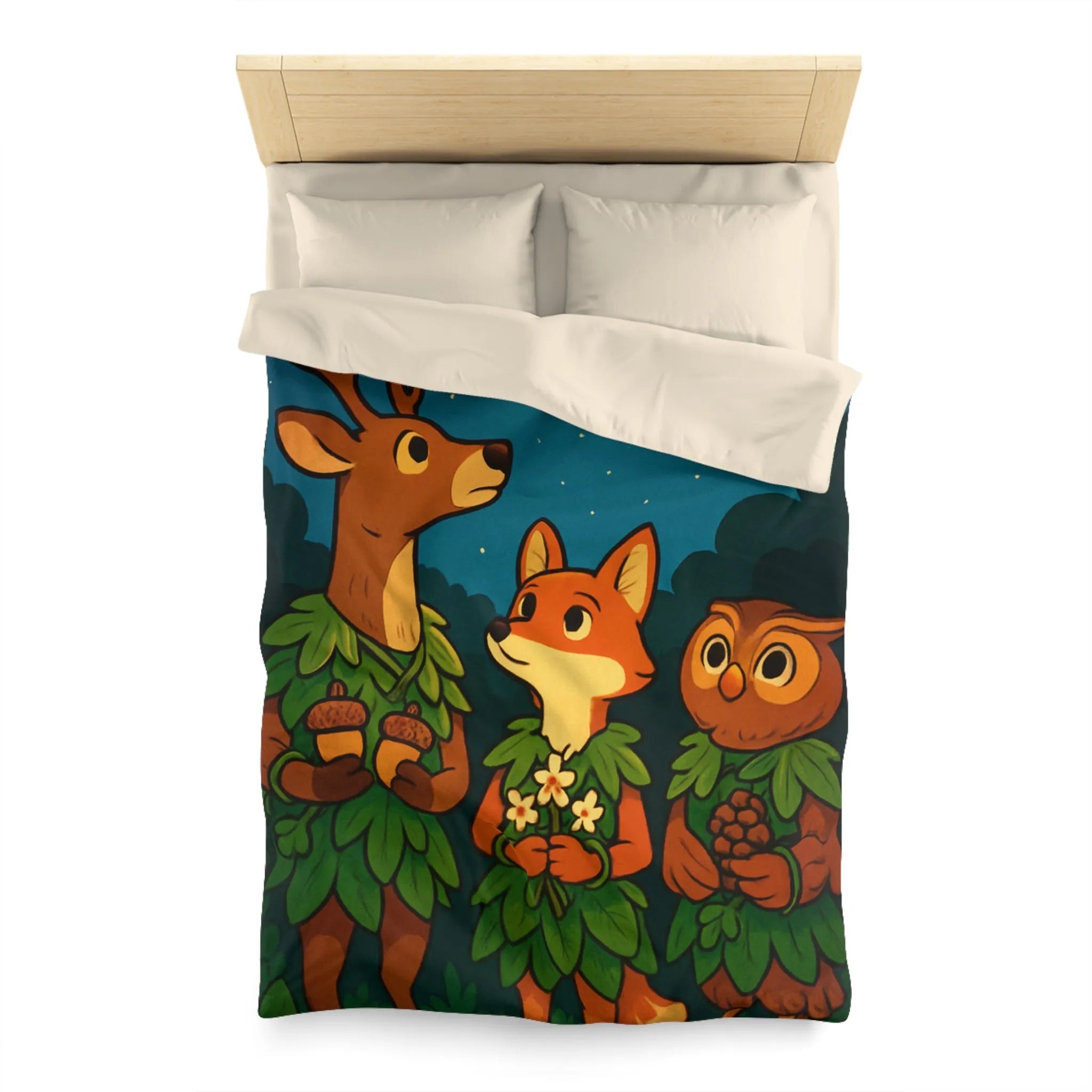 Housse de couette animalière magique avec cerf, renard et hibou sous la pleine lune