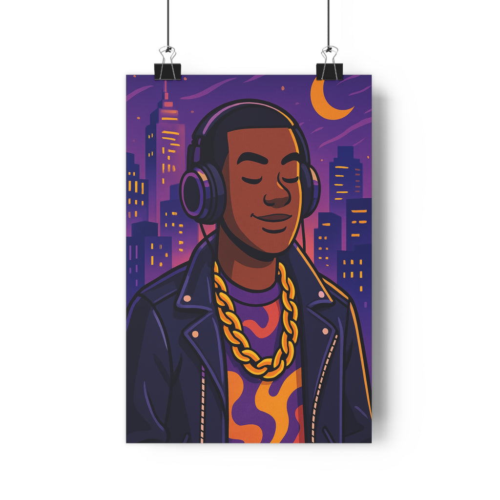 Poster décoratif moderne violet orange rappeur anime musique néon urbain chambre ado ambiance vibrante