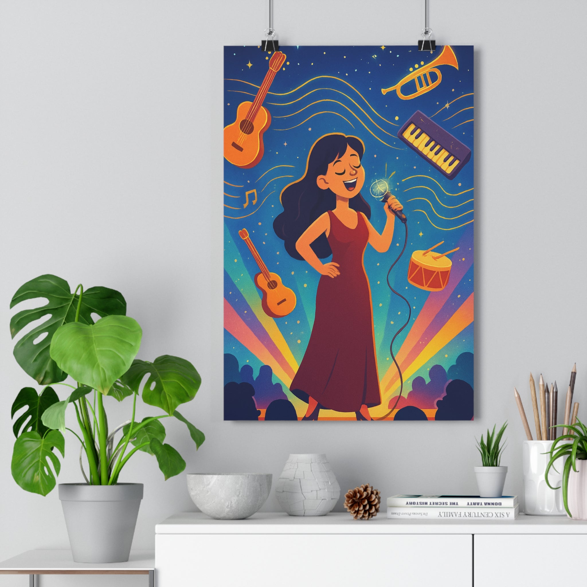 Poster décoratif magie musicale coloré animé ambiance féerique chambre enfant moderne dynamique lumineux 30x46