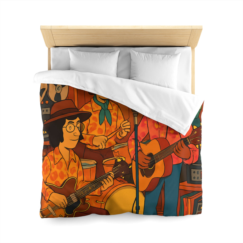 Housse de Couette Vintage avec Musiciens Rétro Jouant de la Guitare et Chanteur
