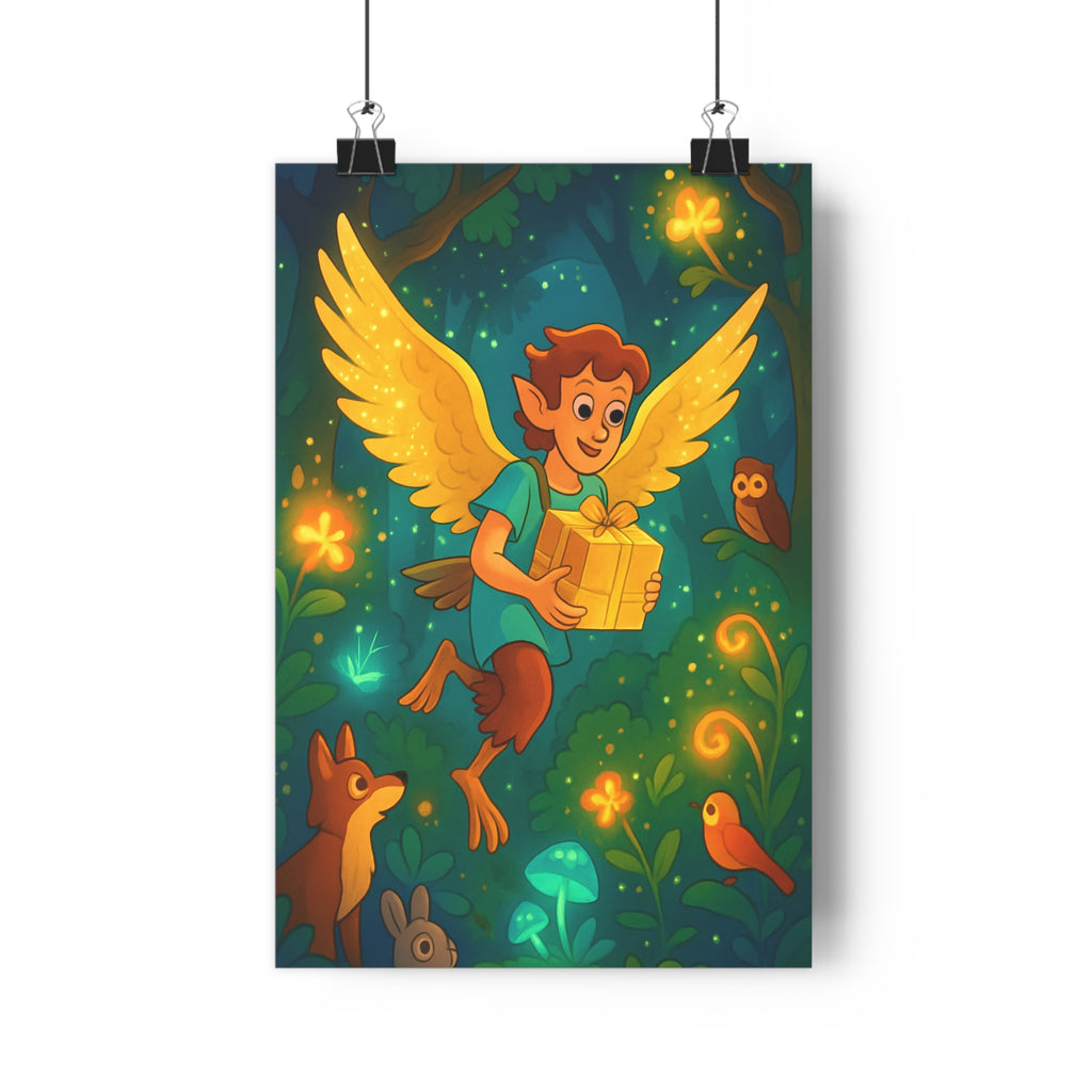 Poster décoratif féerique lumineux fantastique forêt multicolore cartoon magique chambre enfant dessin animé ambiance