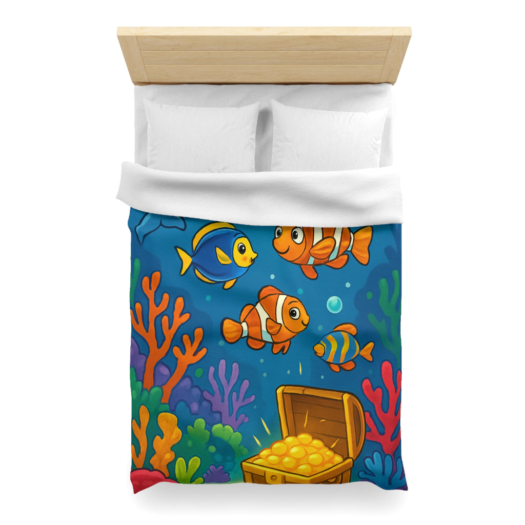 Housse de couette océan coloré avec animaux marins et coffre au trésor