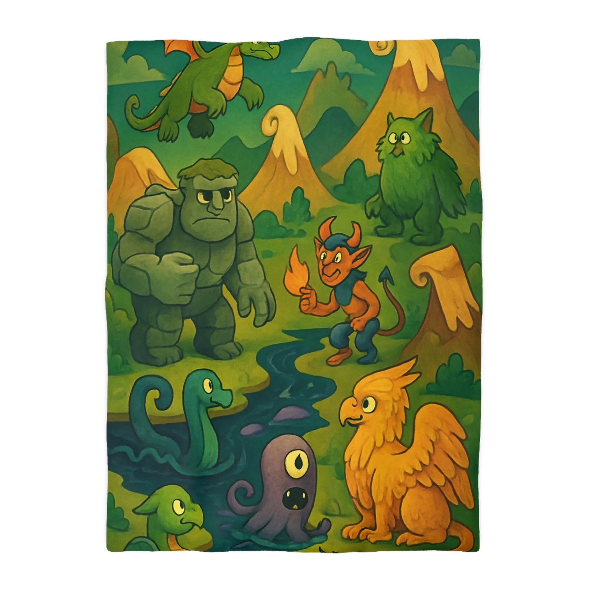 Housse de couette fantaisie créatures magiques et aventure pour chambre d'enfant unique