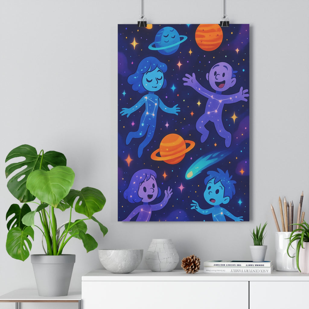 Poster décoratif galaxie bleu orange animé enfant chambre créatif joyeux espace mystique moderne 30x46