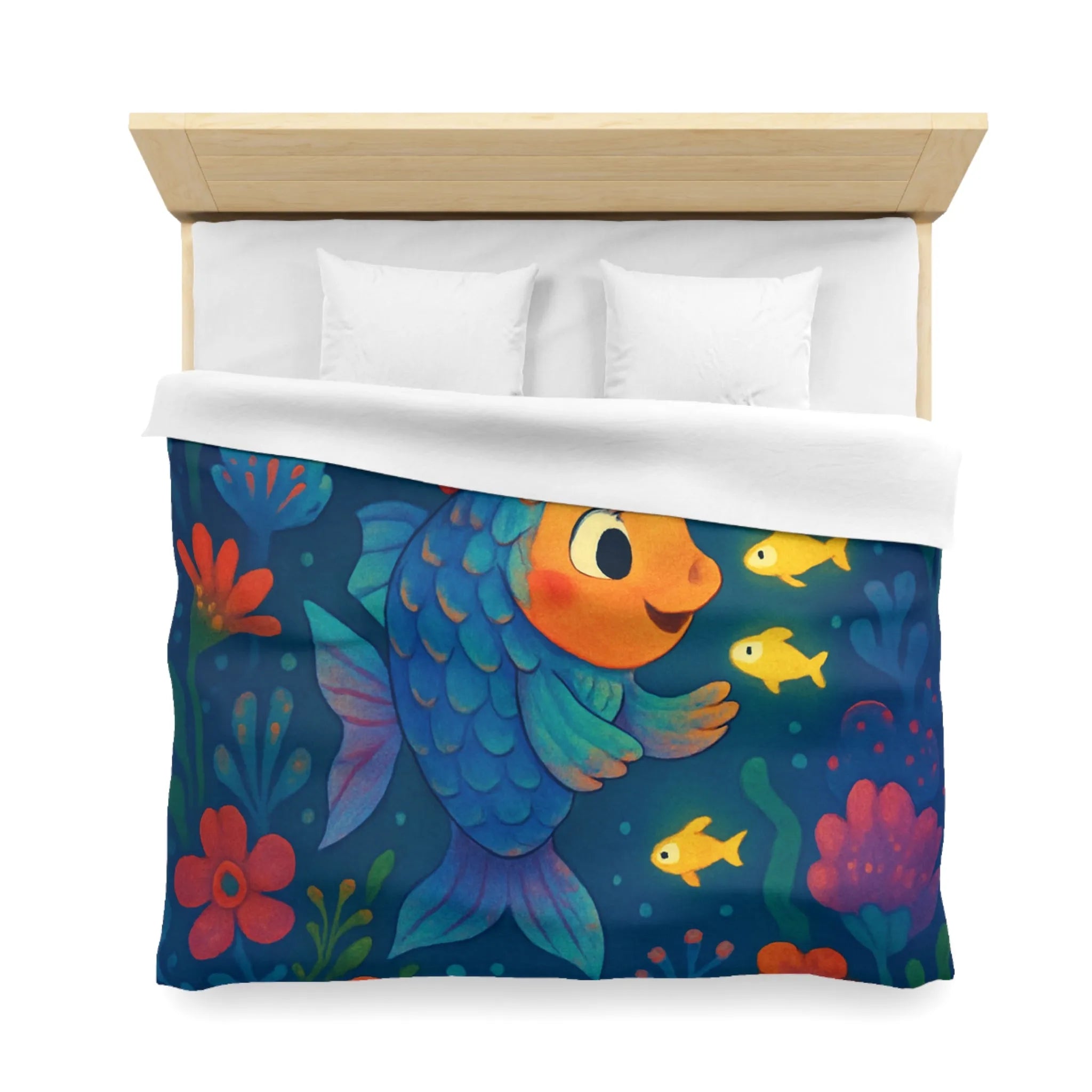 Housse de Couette Colorée avec Poisson et Lune, Idéale Chambre Enfant Rêveuse