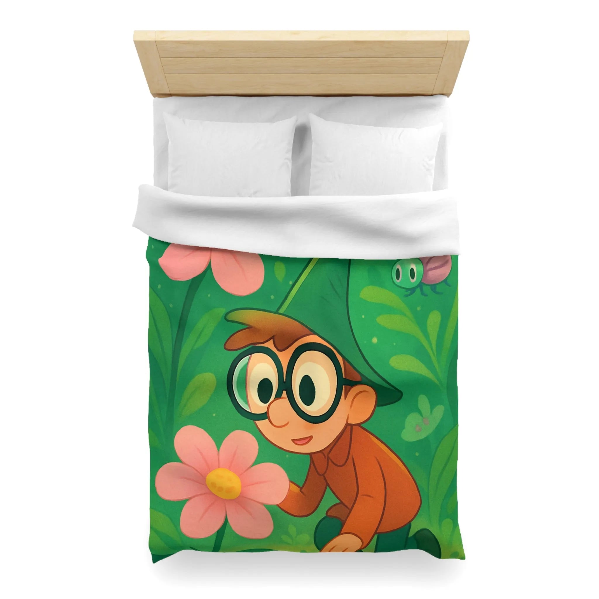 Housse de couette enfants magique jardin avec garçon et fleurs papillon colorés