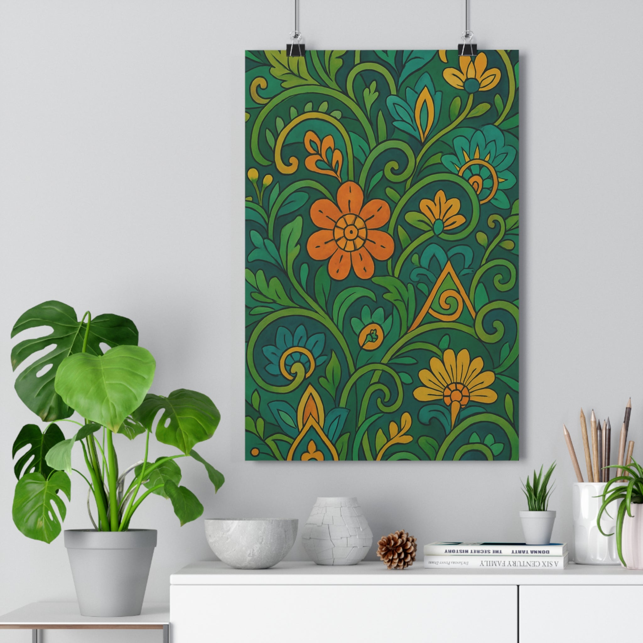 Poster décoratif moderne vert orange jaune abstrait vibrant salon chambre artistique intérieur 30x46 qualité