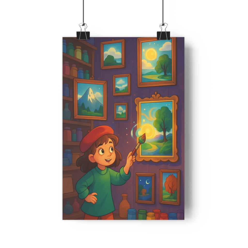 Poster décoratif féerique coloré nature vert bleu jaune enfant chambre créatif joyeux artistique 30