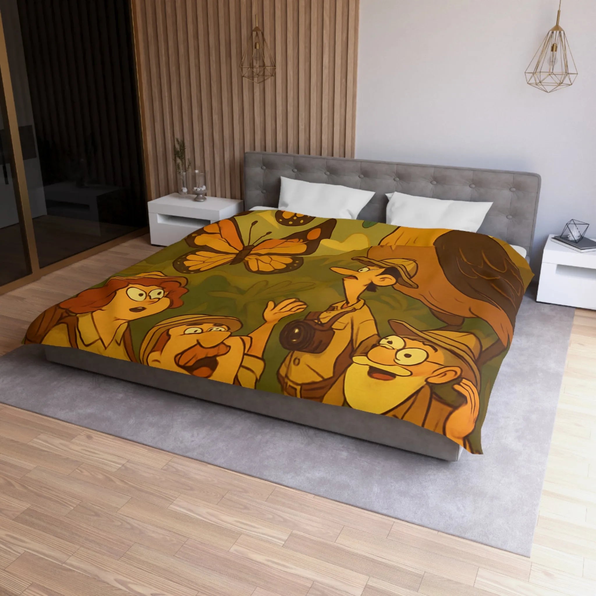 Housse de couette avec scène aventure jungle, explorateurs et faune tropicale colorée