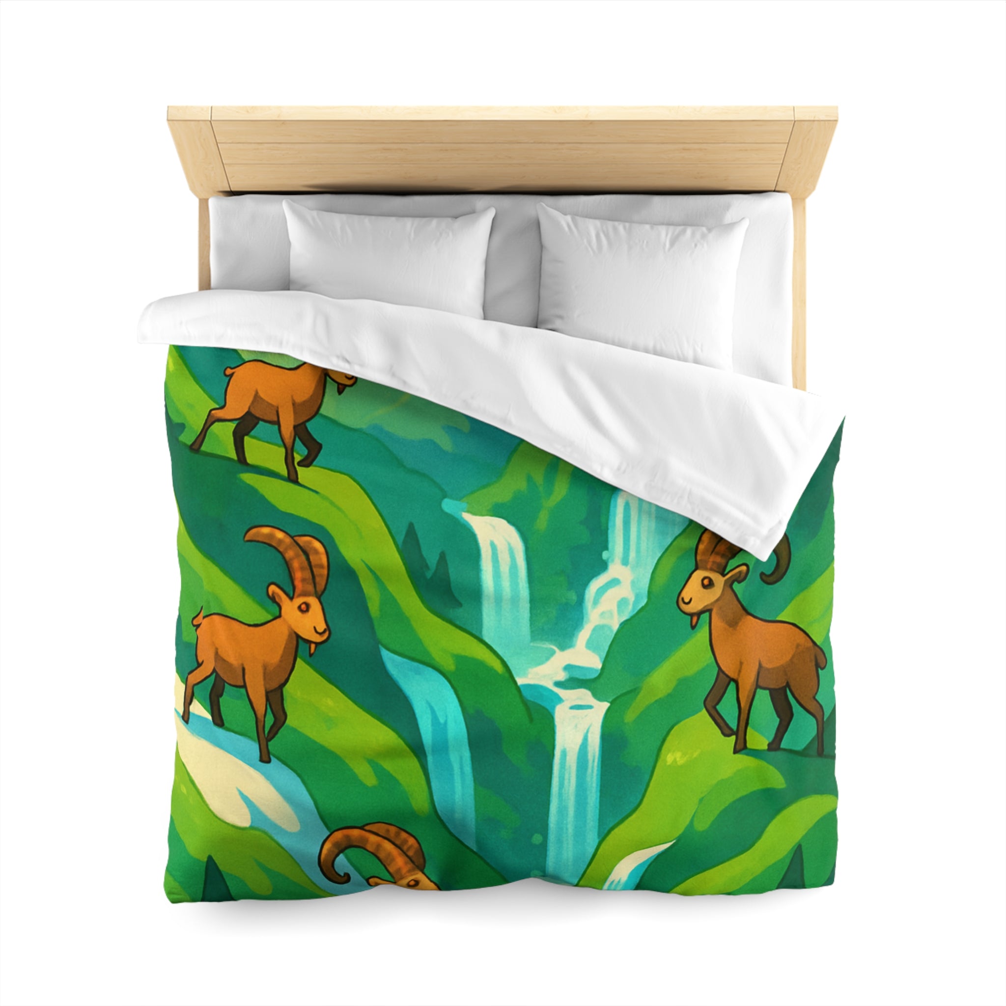 Housse de couette montagneuse avec bouquetins et cascades pour chambre paisible
