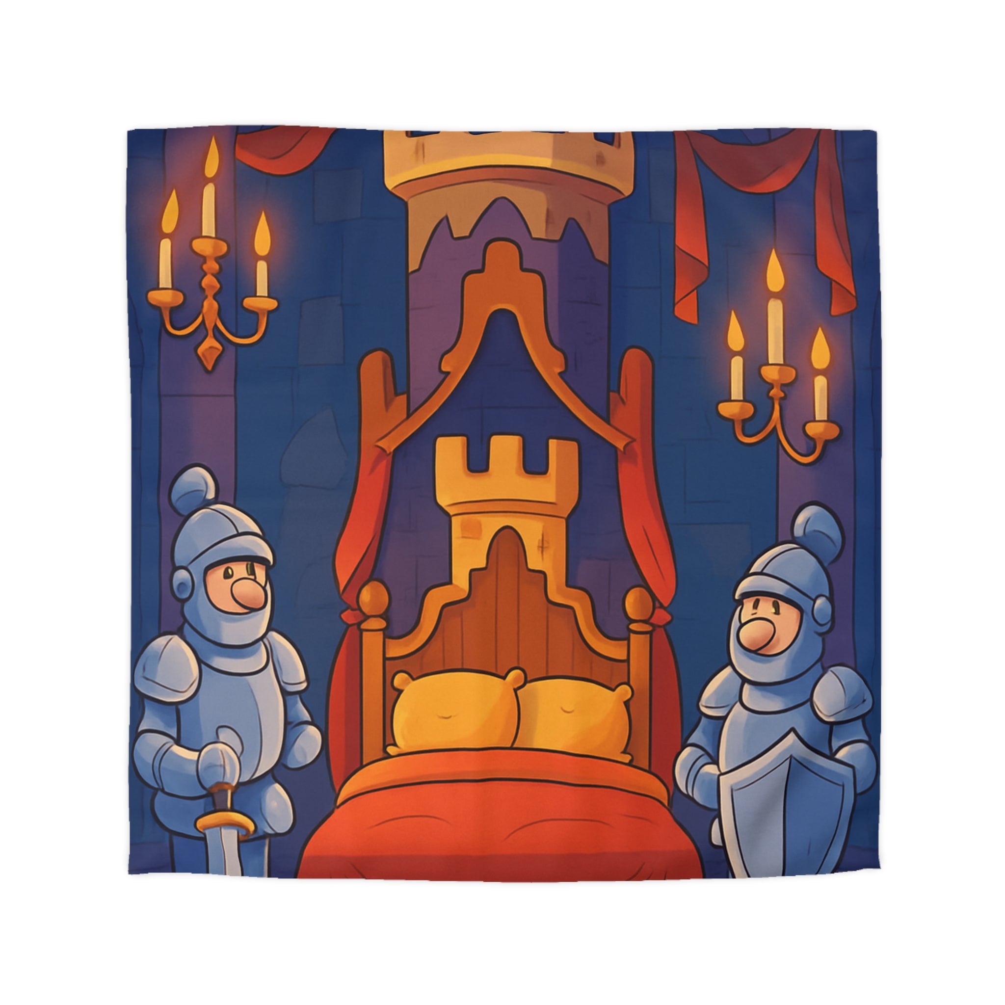 Housse de couette style médiéval avec chevaliers et lit à baldaquin animé