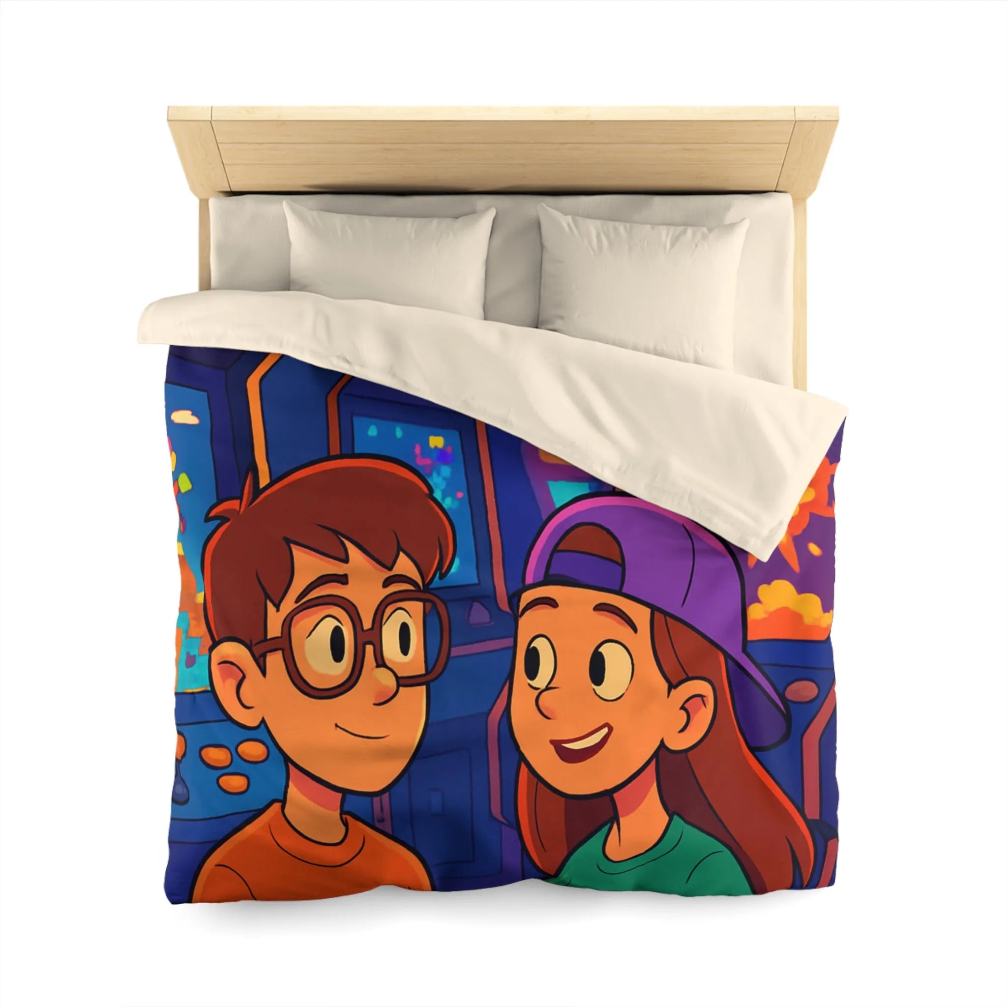 Housse de couette colorée arcade rétro néon pour gamers adolescents ambiance années 80