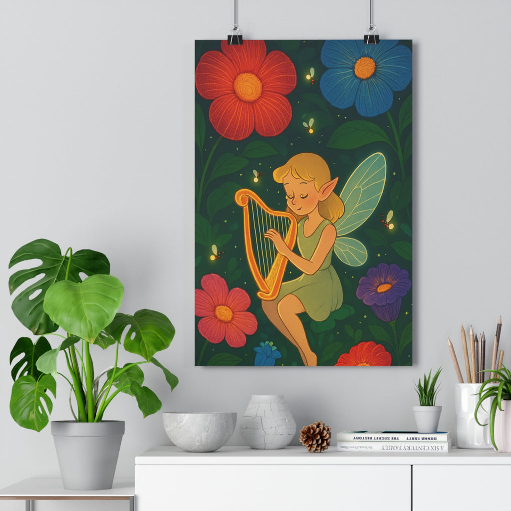 Poster décoratif enchanté fée fleurs colorées cartoon féerique chambre enfant lumineux magique 30x46 cm