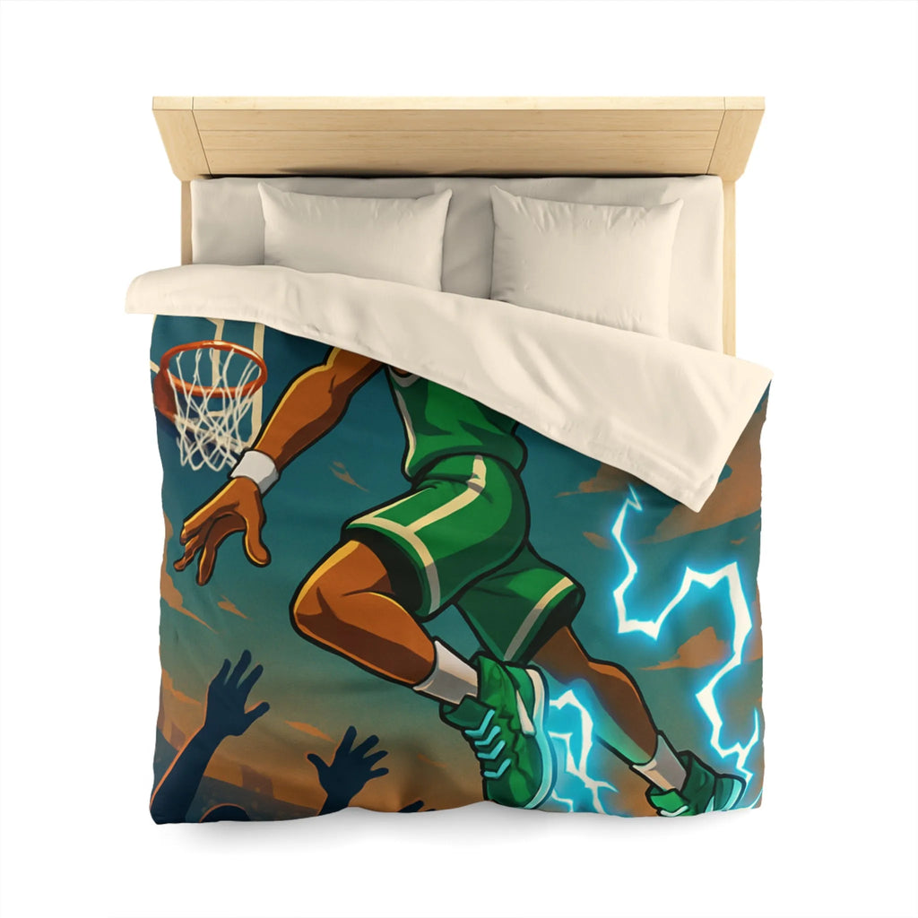 Housse de couette basket dynamique avec joueur en plein slam dunk lumineux