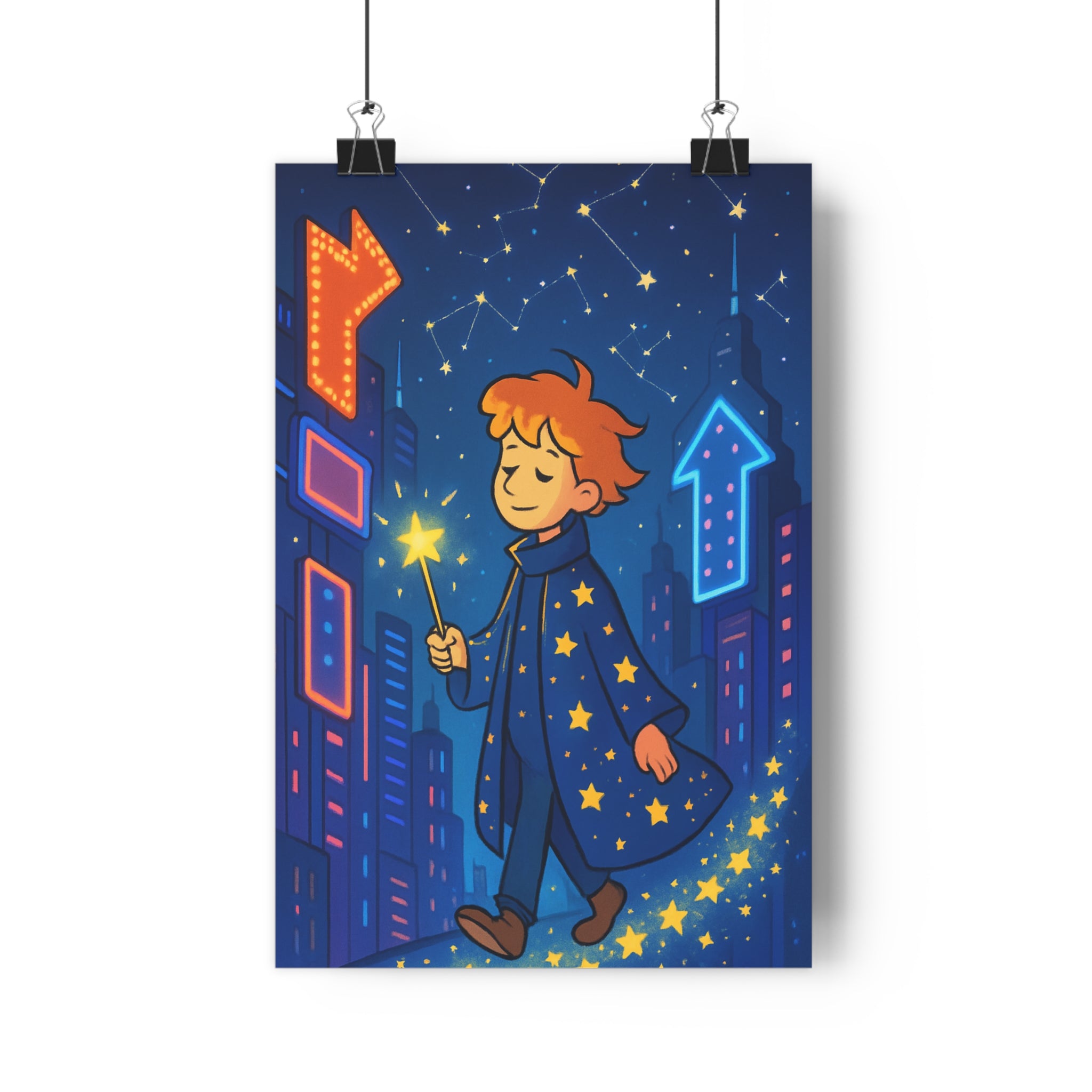 Poster décoratif futuriste enfant magique étoilé lumineux néons colorés ambiance rêve chambre aventure qualité