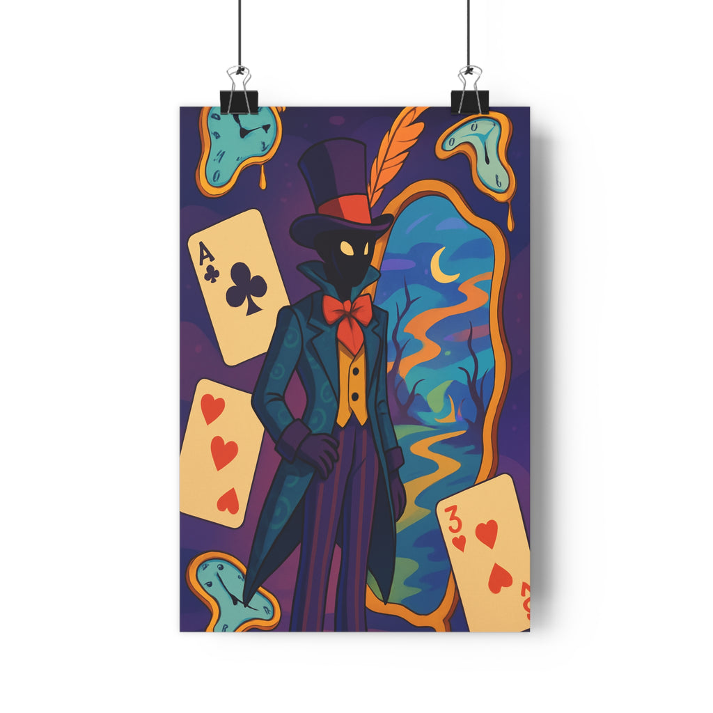 Poster décoratif surréaliste bleu orange violet mystique salon chambre élégant mystérieux magique cartes horloges