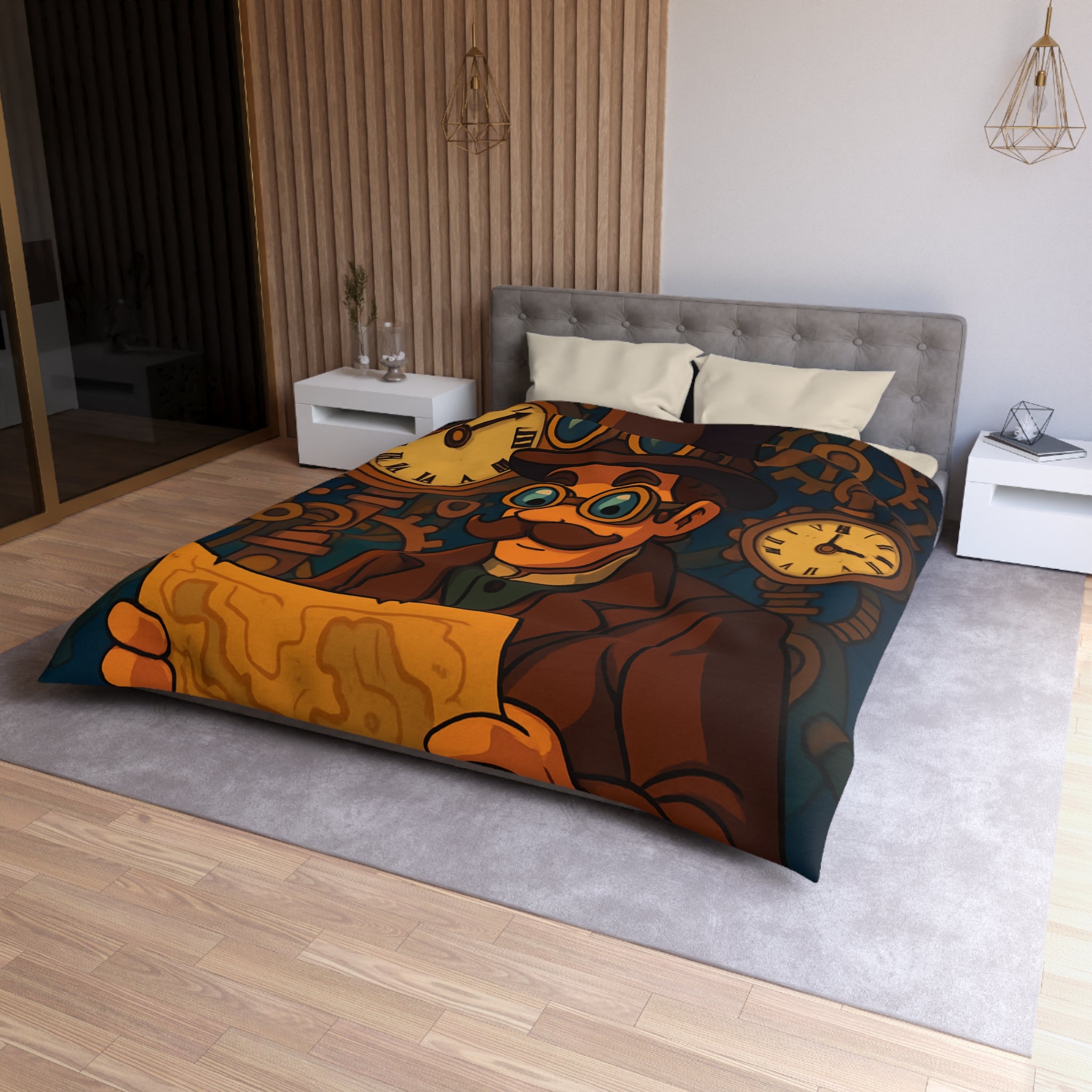 Housse de couette steampunk vintage avec motifs horlogers et explorateur en carte ingénieuse