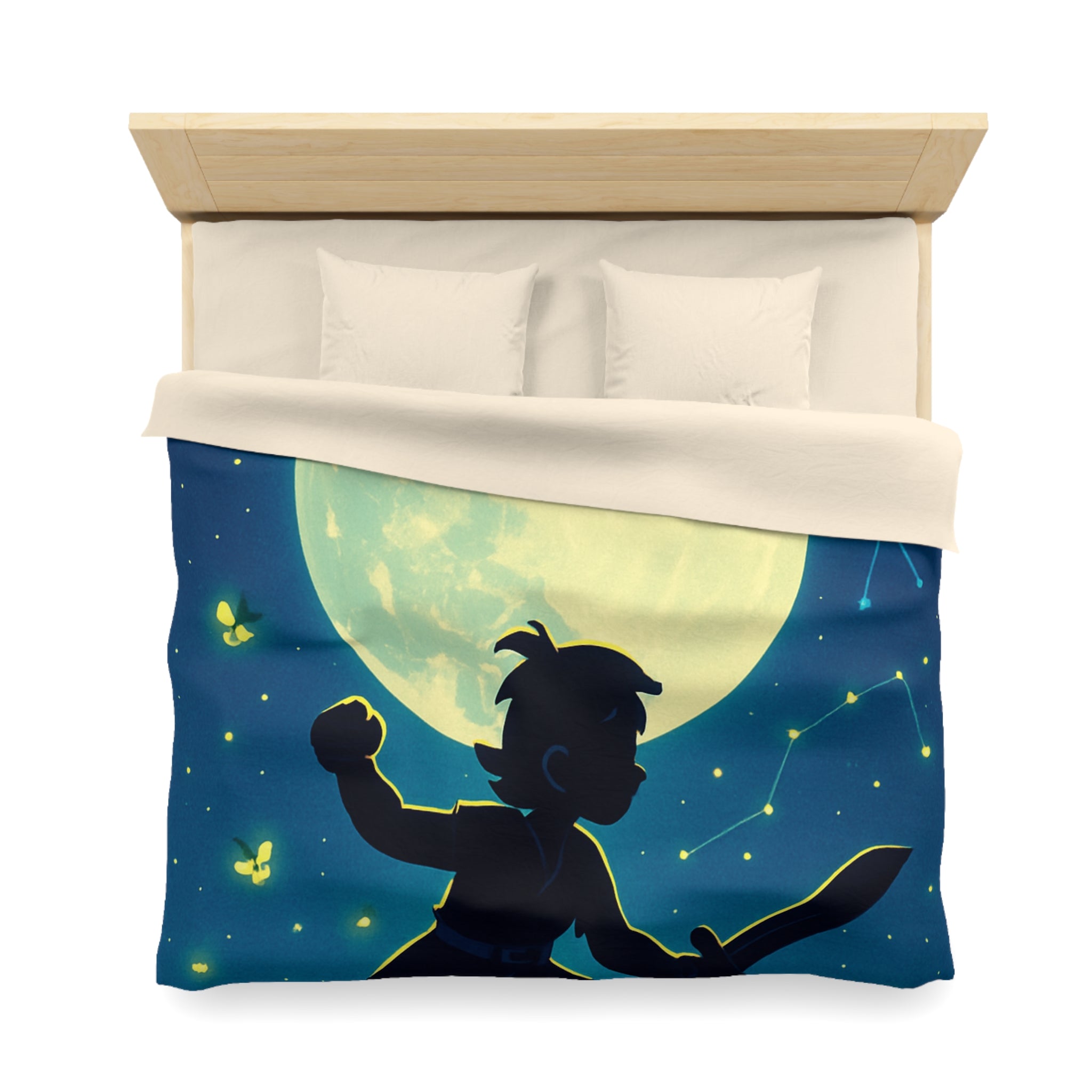 Housse de couette enfant design aventurier nocturne avec lune et constellations magiques