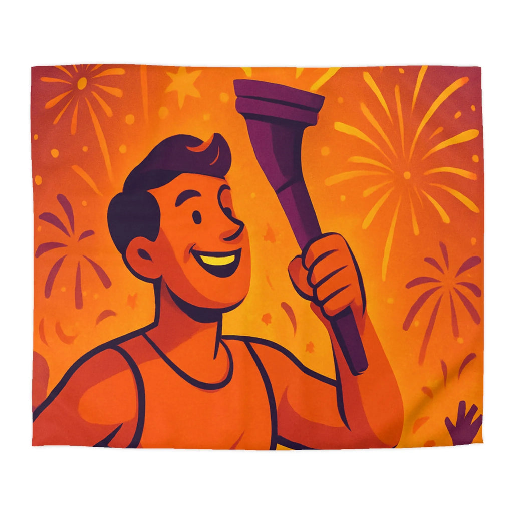 Housse de couette : Athlète olympique portant flambeau avec feux d'artifice lumineux