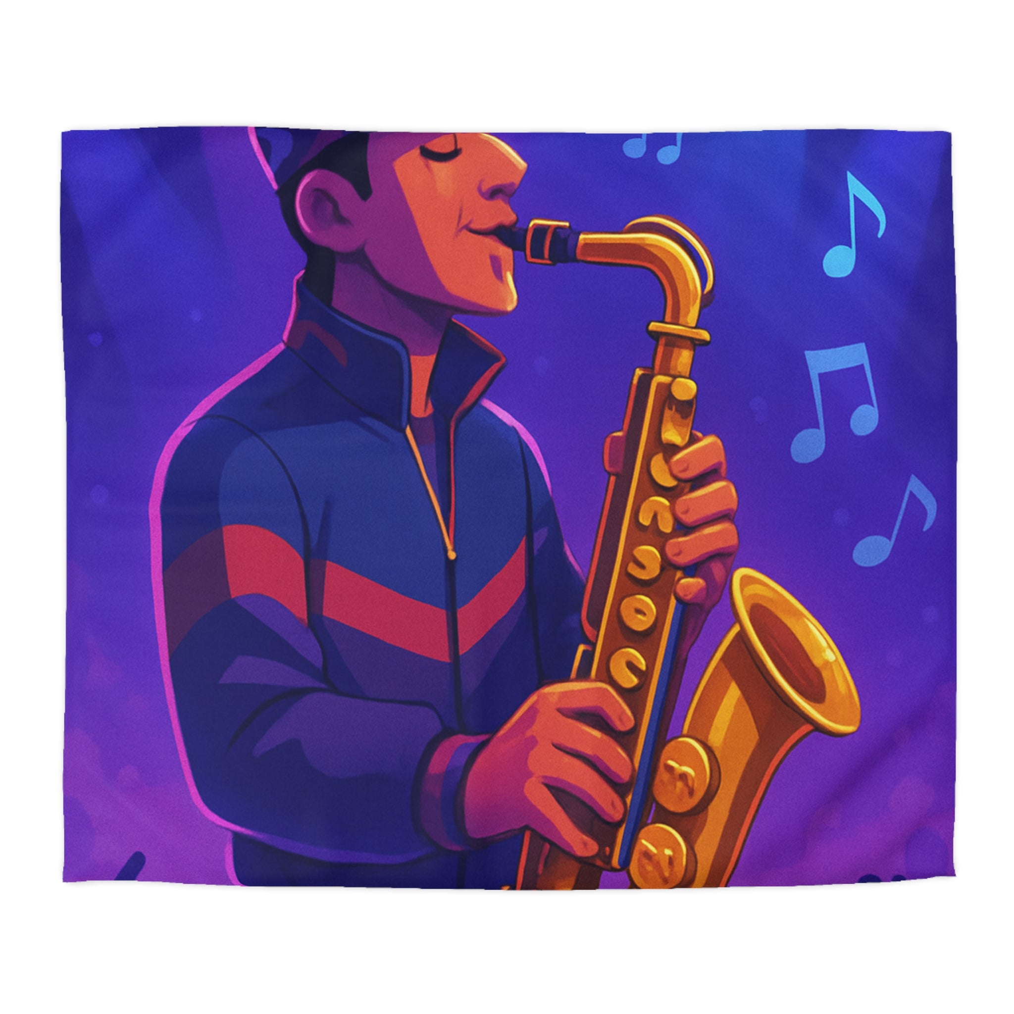 Jazz nocturne vibrant avec joueur de saxophone énergique sous lumières colorées et musique entraînante