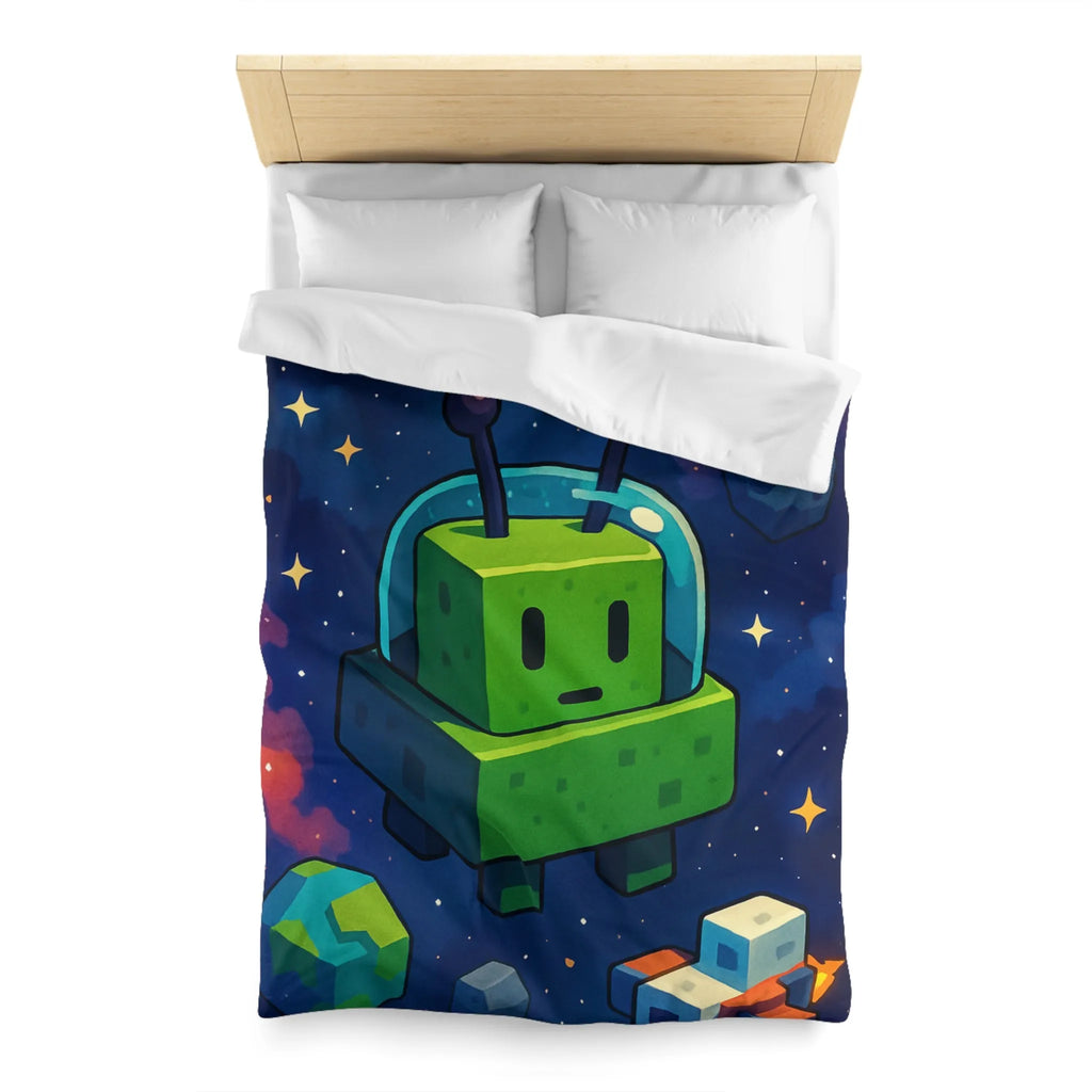 Housse de Couette Cosmos mignon extraterrestre vert cubique et planètes pixelisées