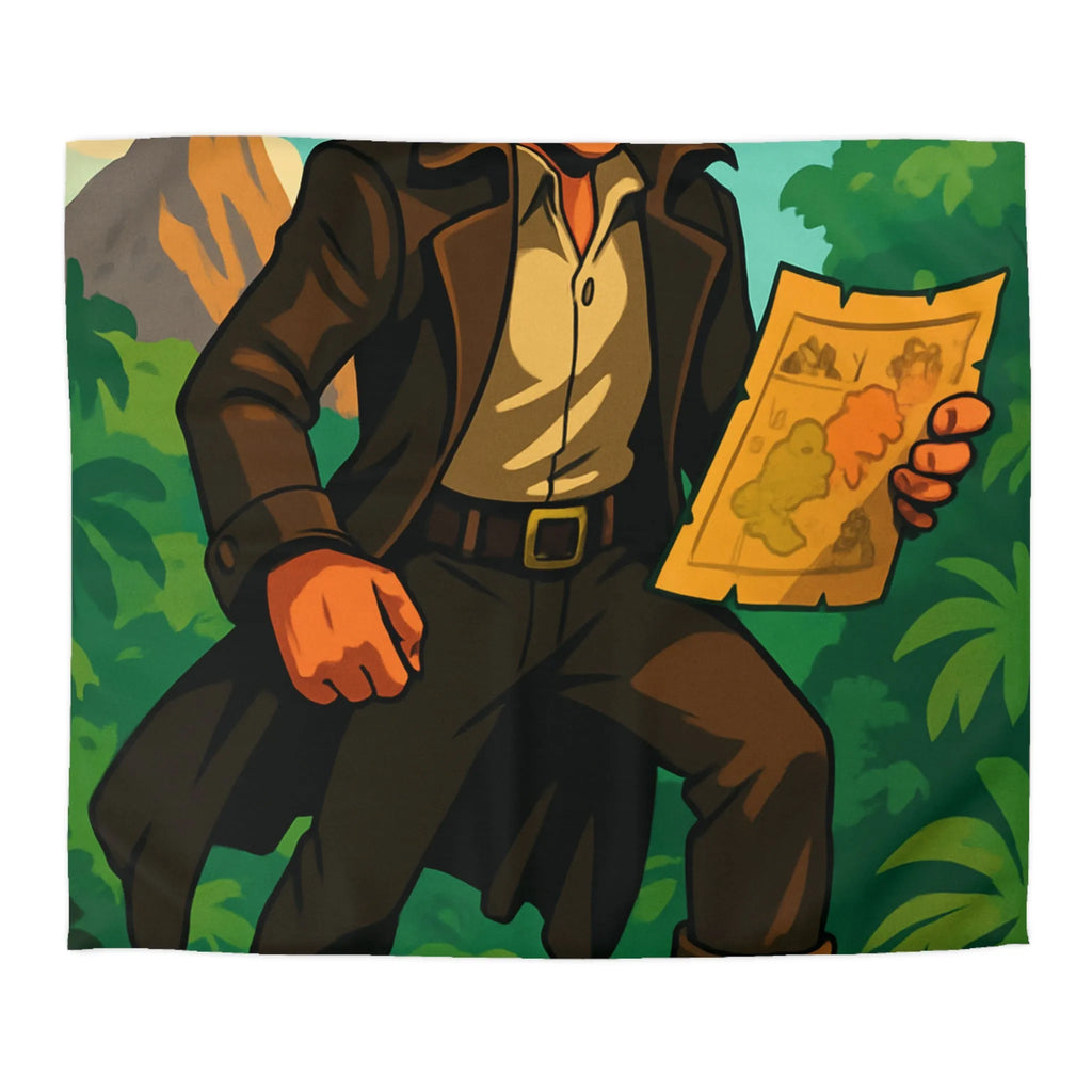 Housse de couette d'explorateur aventureux dans jungle luxuriante avec carte mystique colorée