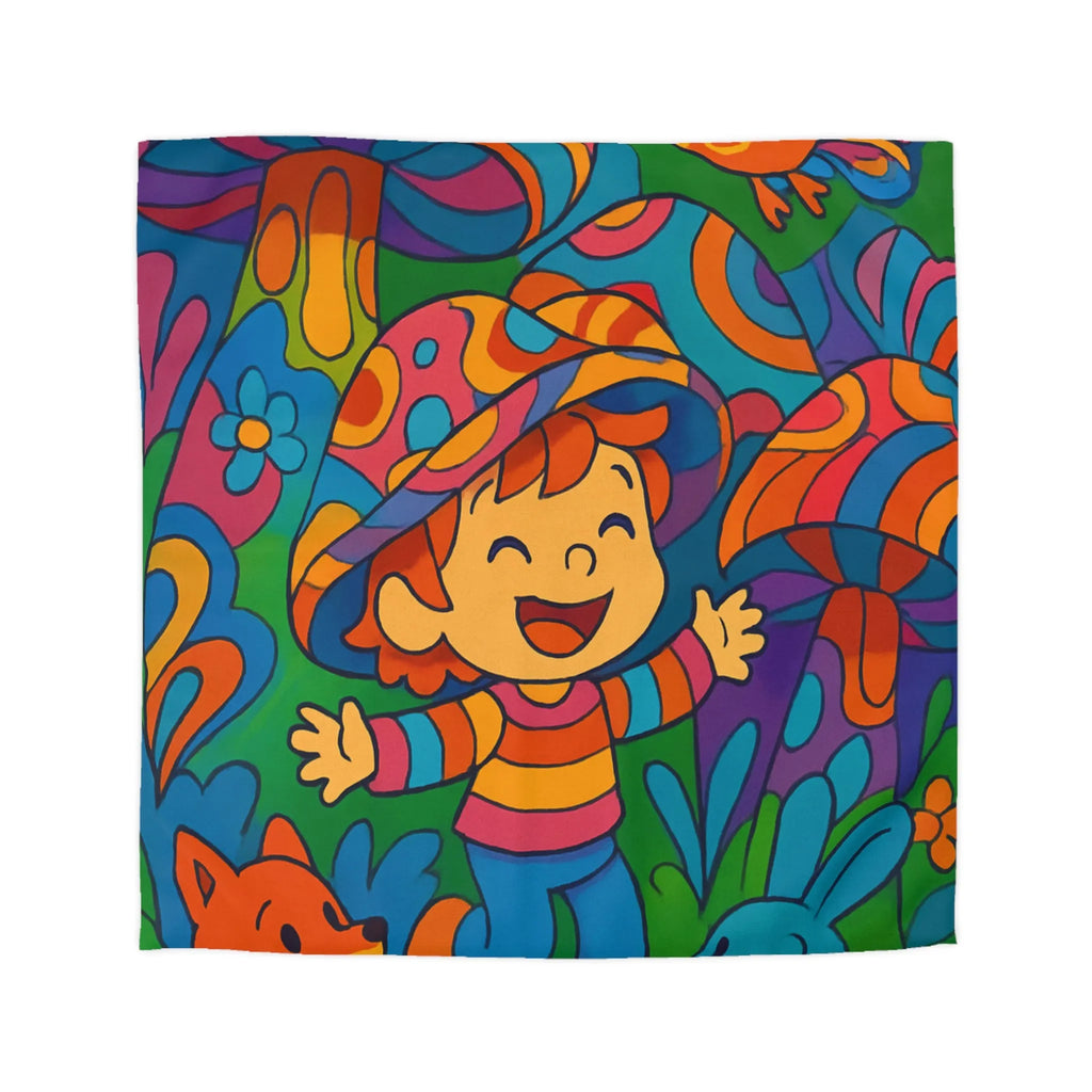 Housse de couette enfant joyeuse avec animaux en forêt style rétro arc-en-ciel