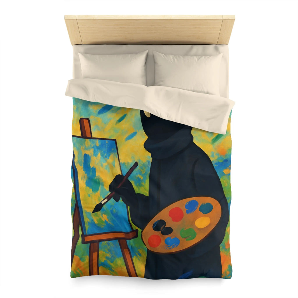 Housse de couette artiste mystérieux avec palette et paysage abstrait coloré