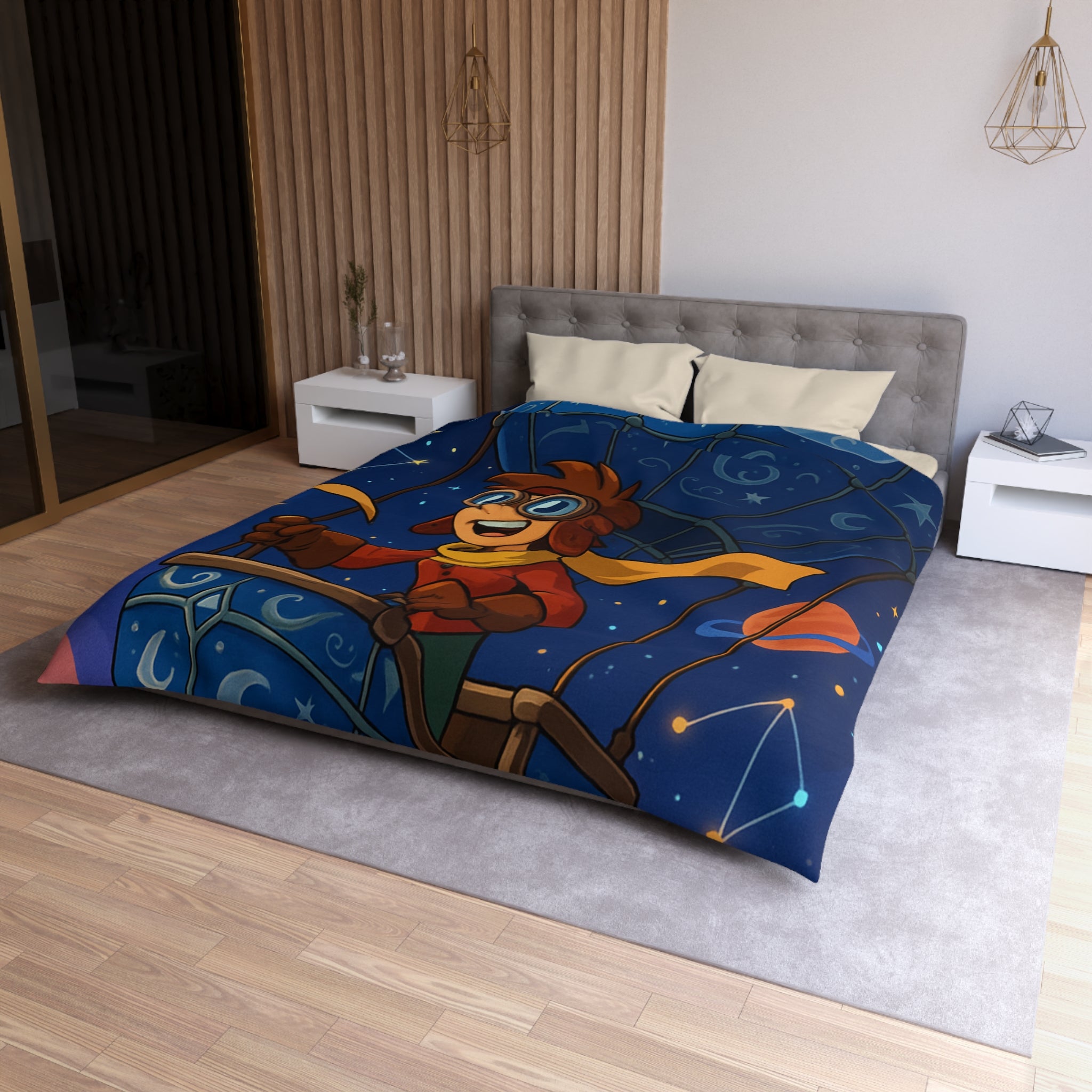 Housse de couette rêve étoilé avec montgolfière magique pour chambre d'enfant