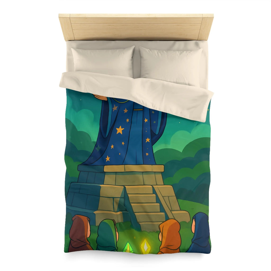 Housse de couette fantaisie avec sorcier et cristaux lumineux dans un paysage étoilé