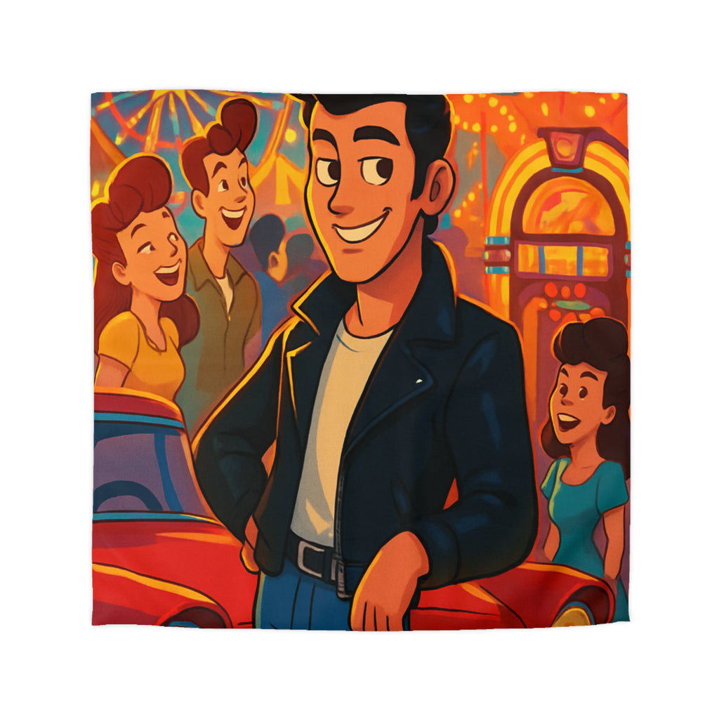 Housse de couette style rétro avec ambiance parc d'attractions colorée et joyeuse